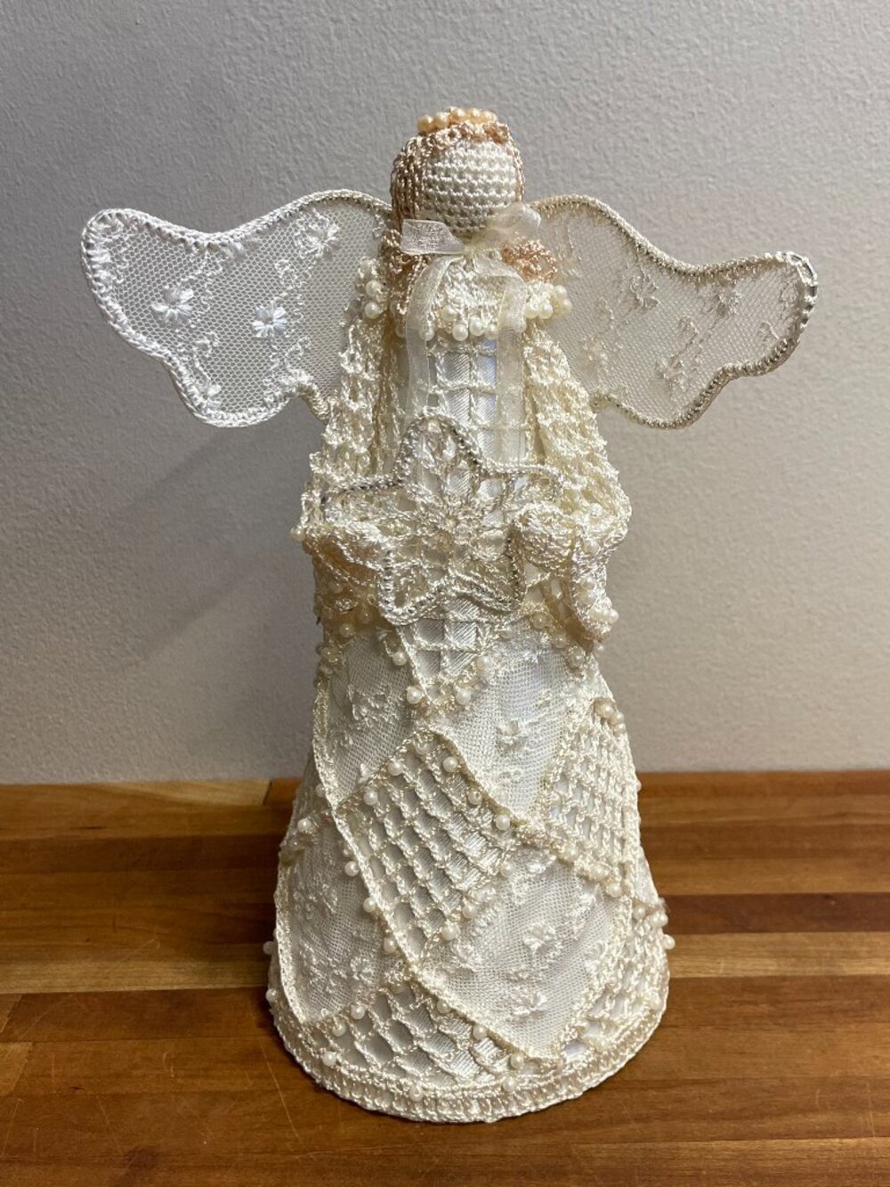 Vintage Crochet Lace and Beaded Angel Figurine
